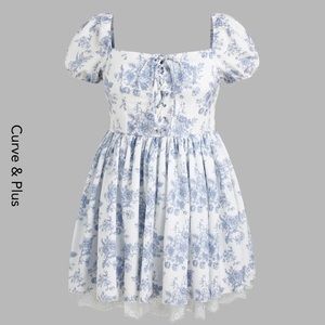 Cider Toile de Jouy Puff Sleeve Mini Dress